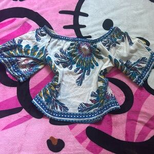 Blue Floral Off Shoulder Blouse